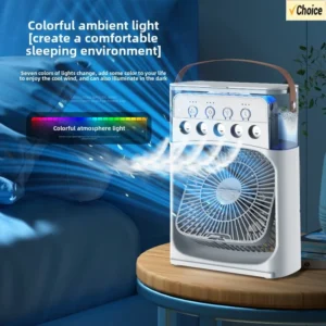 kf-S1ca3957d25094b21b02570c6de1798fcL Ventilateur de climatisation portable mini refroidisseur d'air par évaporation avec 7 lumières LED couleur minuterie 1/2/3 heures 3 vitesses de vent et 3 mod de pulvérisation