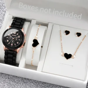 kf-S461570899c134017a1517dfcdf3ce50dL 5/6PCS Women Watches Fashion Silicone Band Women Quartz Watches Jewelry Set Reloj Mujer Girls Clock Gift (Without Box)
