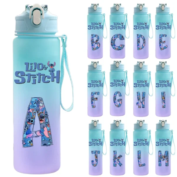 kf-S84b2677de3bb46a7a4eeeff2ea5d9e82C 750ML Letter A-Z Print Lilo Stitch Water Bottle Large Capacity Drinking Portable Cartoon Anime Outdoor Sport Water Cup Kid Gift