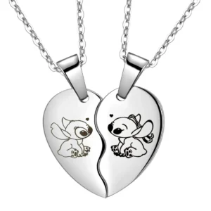 kf-S8700df590d124a65b29b7a147643da3ft Disney Lilo & Stitch Necklace Stainless Steel Stitching Cute Figure Stitch Heart Pendant Neck Chain Lovers Jewelry