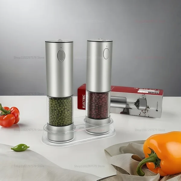 USB Rechargeable Pepper Salt Grinder Set Adjustable Electric Pepper Grinder Kitchen Gadget Cooking Tool for Spices Food Grinder