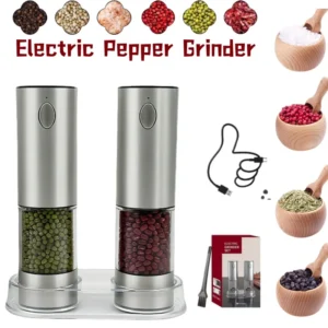 kf-Se8b5ccc95e834cd1884c4f3f9b968ecaF Electric Pepper Grinder 2pcs USB Rechargeable Automatic Pepper and Salt Adjustable Pepper Grinder with LED Lighting Cooking Tool