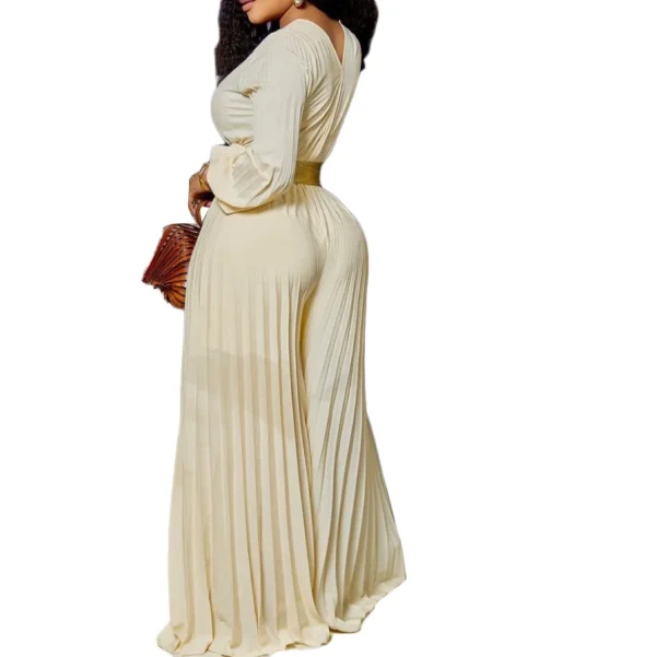 C8468 2022 New Design Summer V Neck Sexy Bandage Pleated Wide Leg Jumpsuit Women Plus Size Jumpsuits