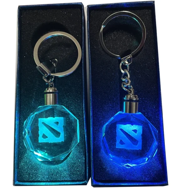 Custom Dota 2 Keychain Online Game Dota2 Logo Round Pendant Keyring with Light