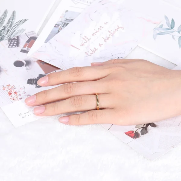 H0df3d4000b9544dd9aaceefb31f35f0bS.webp OAHLAN Fashion Classic 2mm 4mm 6mm Gold Plated Titanium Ring Plain Dome High Polished Wedding Band Size 3-13.5