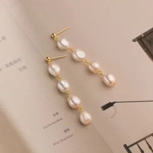 H150b3ff5041247bea35ae554f477ebe0T.webp 925 Sterling Silver 18K Gold Plated Handmade Baroque Freshwater Pearl Tassel Dangle Earrings for Girls