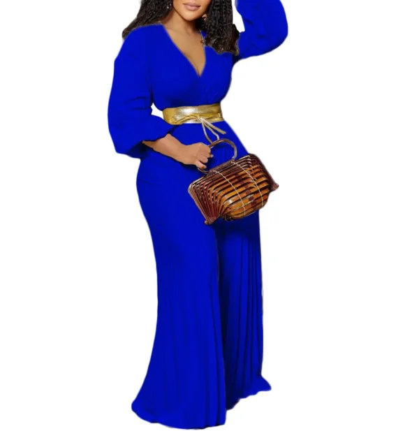 C8468 2022 New Design Summer V Neck Sexy Bandage Pleated Wide Leg Jumpsuit Women Plus Size Jumpsuits
