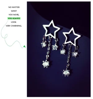 S925 Sterling Silver Earrings Korean Fashion Crystal Earrings Star Your Earrings Silver Jewelry Accessories