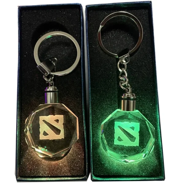 Custom Dota 2 Keychain Online Game Dota2 Logo Round Pendant Keyring with Light