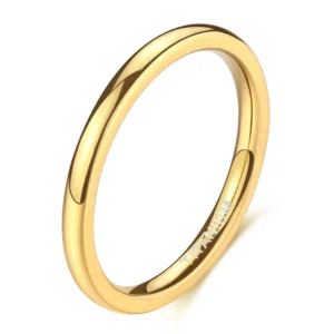OAHLAN Fashion Classic 2mm 4mm 6mm Gold Plated Titanium Ring Plain Dome High Polished Wedding Band Size 3-13.5