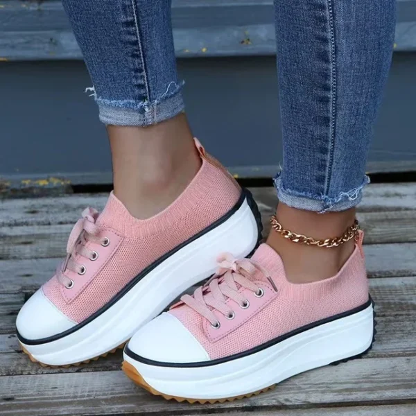 Women's Sneakers 2022 Spring Stretch Fabric Ladies Lace up Casual Shoes Large-Sized Running Walking Sport Flats Sneakers Women