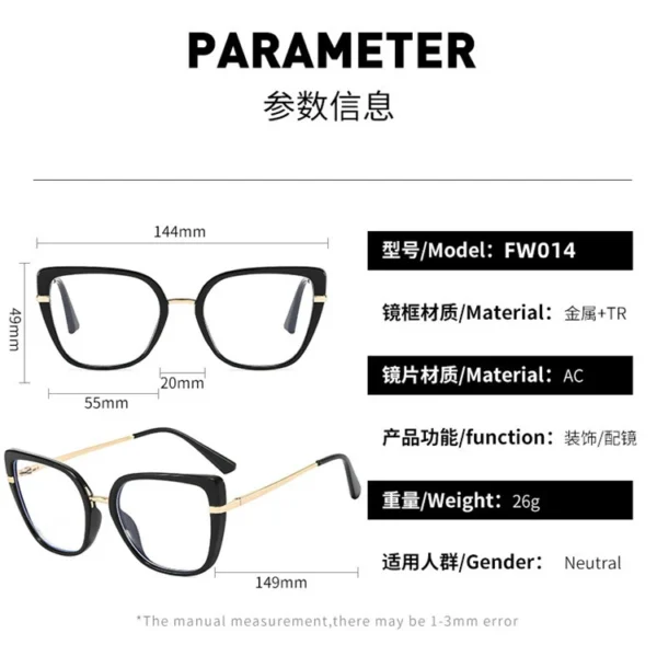 Custom 2023 Women Spectacles Frame Fashion Clear Anti-blue Light Eyewear TR90 Metal Eyeglasses Optical Frames Computer Glasses
