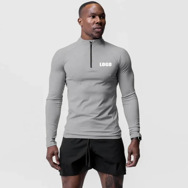 Polyester Spandex Manufacturers Zip up Fitness Running Plain Quick Dry Custom Long Sleeve Men Sports T-Shirt