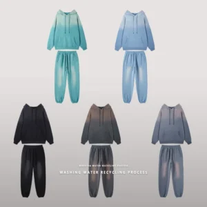 Custom logo Gradient Color Fleece Fabric Pullover Sweater Hoodies Unisex Sets Unisex Oversized Wash Sweatshirt and Jogger Set