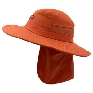 RTS High Quality Outdoor Camping Fishing Orange Bucket Hat UV protection Neck Shade Flap Hat Cap with String Quick Dry Sun Hat