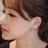 S925 Sterling Silver Star Tassel Asymmetric Pearl Earrings Korean Style Tempered Jewelry