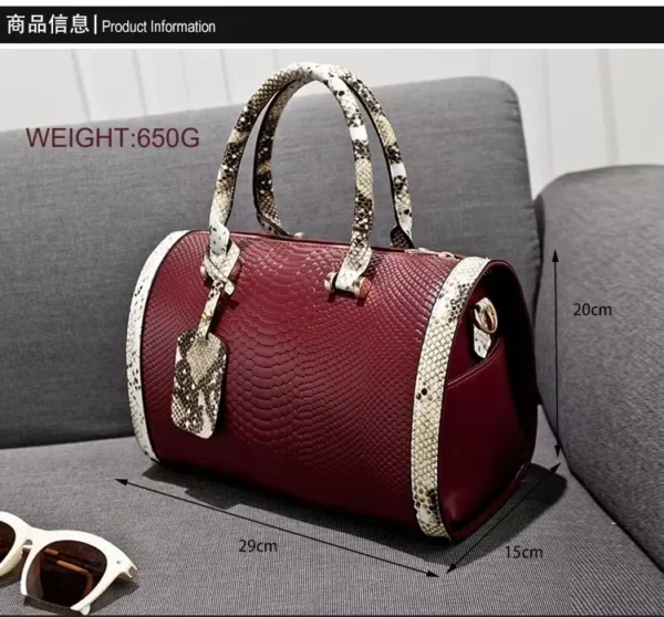 Large Capacity Women's Snake Leather Boston Handbag Durable Sling Tote Bag with Zipper Closure Handbag for Girls