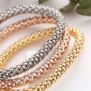 Charm 3 Pcs Silver Rose Gold Popcorn Chain Owl Butterfly Heart Dangle Bangle Bracelet Jewelry for Women