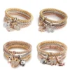 Charm 3 Pcs Silver Rose Gold Popcorn Chain Owl Butterfly Heart Dangle Bangle Bracelet Jewelry for Women
