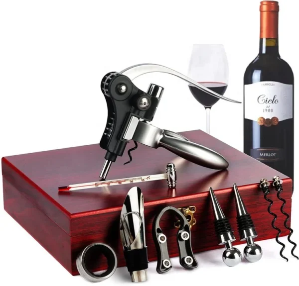 Bar Tools 9 Pieces Wine Bottle Opener Corkscrew Sets for Wood Case