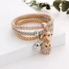 Charm 3 Pcs Silver Rose Gold Popcorn Chain Owl Butterfly Heart Dangle Bangle Bracelet Jewelry for Women