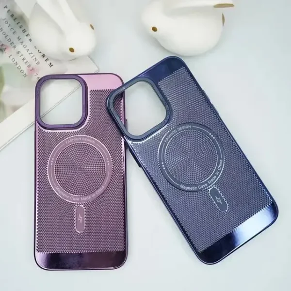 Yapears Electroplated Metal Cooling Magnetic Phone Case for IPhone 15 Pro Max Support Wireless Charging for Iphone Hard Shell