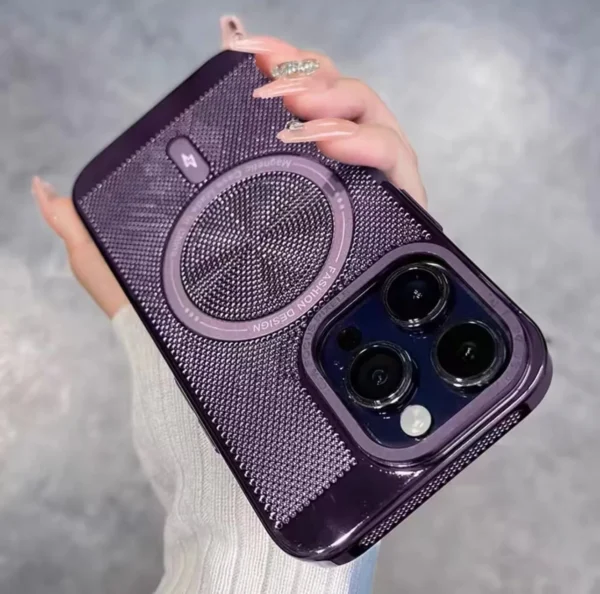 Yapears Electroplated Metal Cooling Magnetic Phone Case for IPhone 15 Pro Max Support Wireless Charging for Iphone Hard Shell