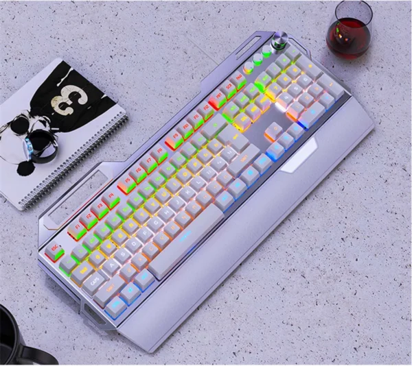 GAZ-KB02 Metal Mechanical Gaming Keyboard with Hand Rest, Mobile Phone Holder Knob Adjustment 104-key Wired Keyboard