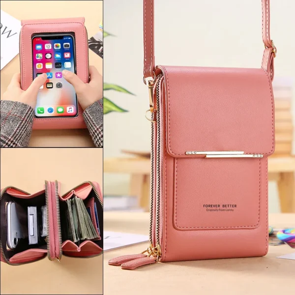 New Design Leather Crossbody Bags Mobile Cell Phone Bag Wallet Purse Pouch with Touch Ladies Small Shoulder Bag for Girl Woman