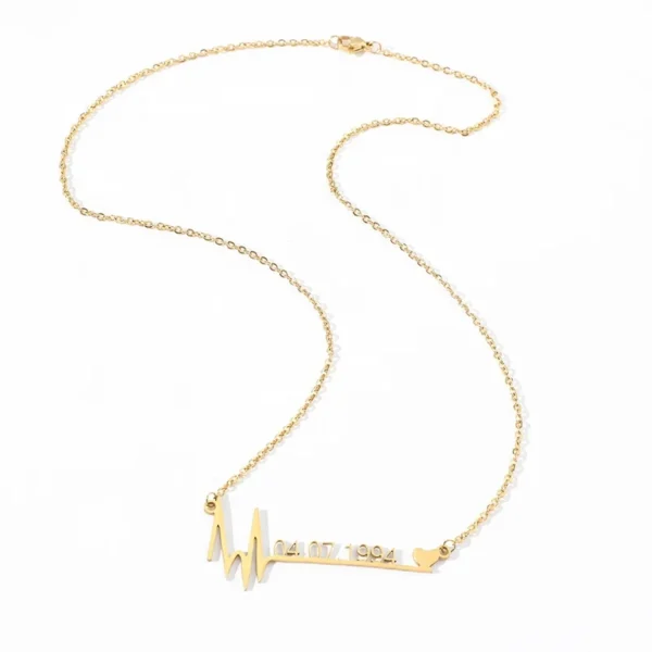 H42ba77e6fef9480d88901e79a581fd291.webp Stainless Steel Heartbeat Necklace Personalized Custom Birth Date Fashion Birthday Gift Women Jewelry Necklaces