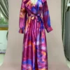 Spring Fall Women Clothes New Hot Sale Tie Dye Long Sleeved Temperament Long Skirt Dress