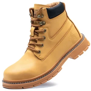 S3 Security Leather Waterproof Goodyear Rubber Soles Work Boots Industry Used Steel Toe Brown Cap Safety Shoes Without No Lace