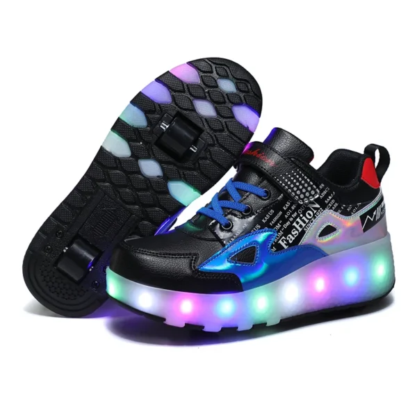 H48030446be6f4aa5968303806614b052u.webp Girls' Sport Sneakers With USB Led Light Poplar Comfortable Lace up Deformation Retractable Adjustable Skate Roller Shoes