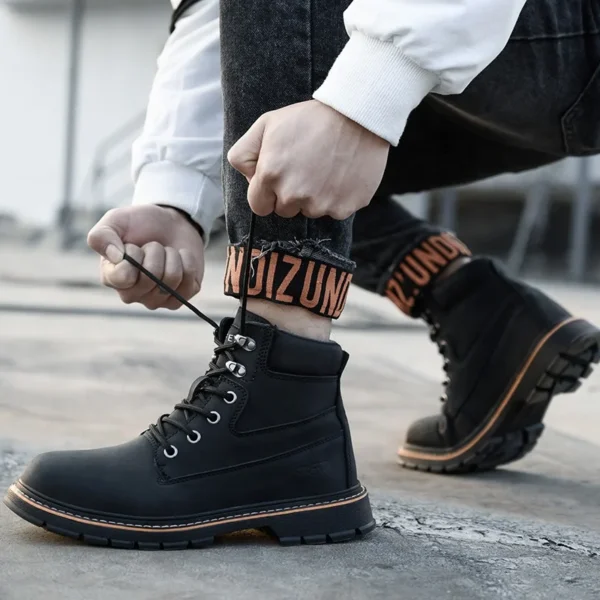 S3 Security Leather Waterproof Goodyear Rubber Soles Work Boots Industry Used Steel Toe Brown Cap Safety Shoes Without No Lace