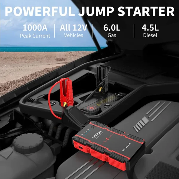 Utrai Jump Starter Car Battery Booster 1000A Peak Current Auto Emergency Tools With LED Smart Clamp Vehicle Starting Device OEM