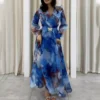 Spring Fall Women Clothes New Hot Sale Tie Dye Long Sleeved Temperament Long Skirt Dress