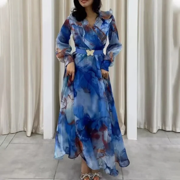 Spring Fall Women Clothes New Hot Sale Tie Dye Long Sleeved Temperament Long Skirt Dress