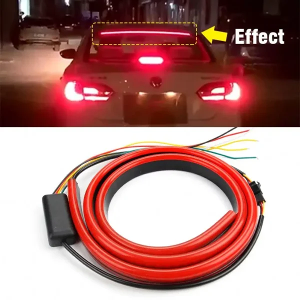 12V Car LED Strip Brake Lights 90cm Rear Tail Warning Light High Mount Stop Lamp Flow Waterproof Auto Day Interior Accessories