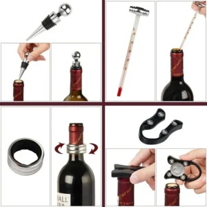 Bar Tools 9 Pieces Wine Bottle Opener Corkscrew Sets for Wood Case