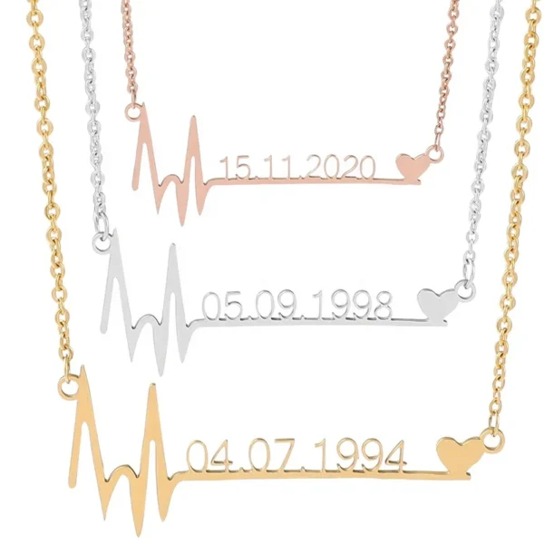 H77457bc7fdc745038c4080f89ea091dfC.webp Stainless Steel Heartbeat Necklace Personalized Custom Birth Date Fashion Birthday Gift Women Jewelry Necklaces