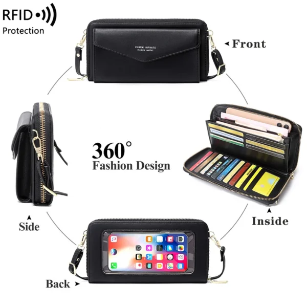 touch screen phone bag ladies purses long wallet card holder crossbody women hand bags cartera mujer leather RFID wallet women