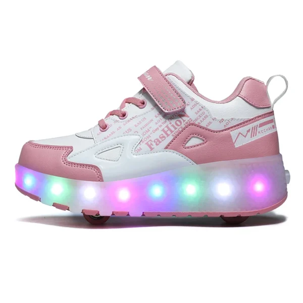 H817da37725a141f08304d044b30618b2S.webp Girls' Sport Sneakers With USB Led Light Poplar Comfortable Lace up Deformation Retractable Adjustable Skate Roller Shoes