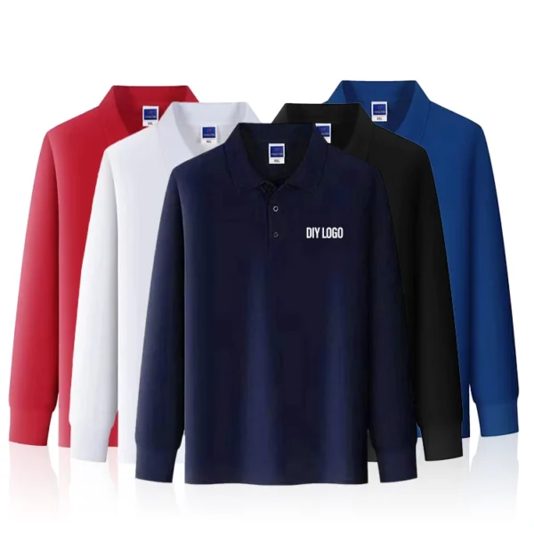 H818ac55f22bd41aaa51f9ae2e8ba0e52j.webp Hot Sale Cheap Price Custom logo Polyester Cotton Long Sleeve Polo Shirts Men's Over Size Long Sleeve Polo T Shirts for Men