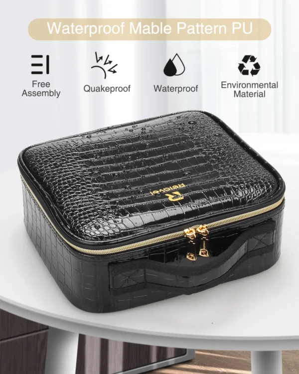 H82b24dbc89d04f88bb26b2f7fe2c32294.webp Relavel Makeup Case Leather Travel Cosmetic Storage Case Portable with Adjustable Dividers Cosmetic Case Organizer