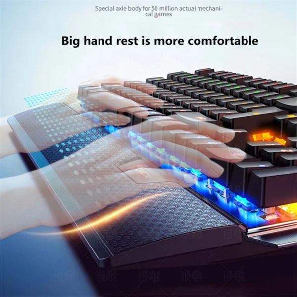 GAZ-KB02 Metal Mechanical Gaming Keyboard with Hand Rest, Mobile Phone Holder Knob Adjustment 104-key Wired Keyboard