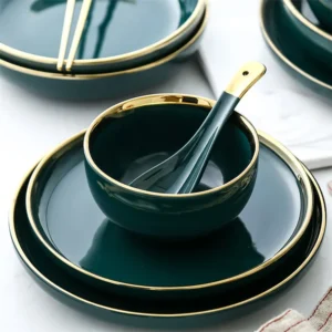 Modern Design Custom Logo Soup Salad Porcelain Bowl Pasta Plate Luxury Royal Wedding Ceramic Dinner Set for Restaurants