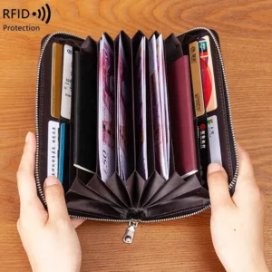 2025 Minimalist Cowhide Genuine Leather Ladies Wallet Long Carteras Mujer Zipper Multifunction Card Holder Rfid Wallet Women