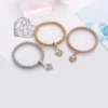 Charm 3 Pcs Silver Rose Gold Popcorn Chain Owl Butterfly Heart Dangle Bangle Bracelet Jewelry for Women