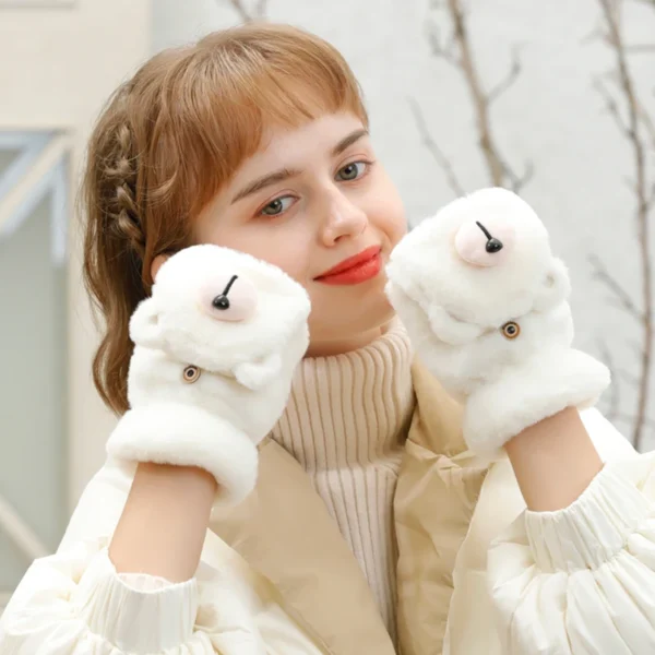 H8c1c2fbe1f3c452d93b64dd5acf54416B.webp Fashionable Cute Bear Half Full Finger Lovely Warm Ladies Mittens Girls Women Winter Gloves