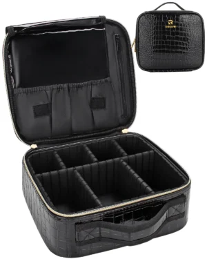 Relavel Makeup Case Leather Travel Cosmetic Storage Case Portable with Adjustable Dividers Cosmetic Case Organizer